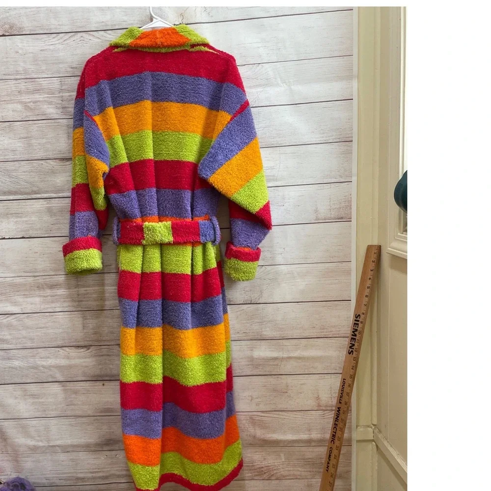 VINTAGE THICK TERYCLOTH LONG ROBE IN MULTICOLORED STRIPES‎